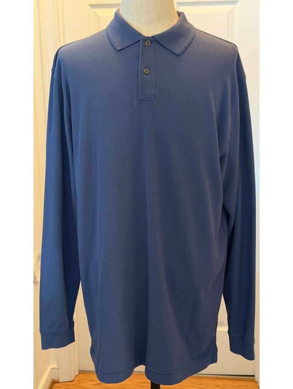 LL Bean Double L Long Sleeve Polo Shirt Mens Large Tall L Tall Blue Cotton Pique
